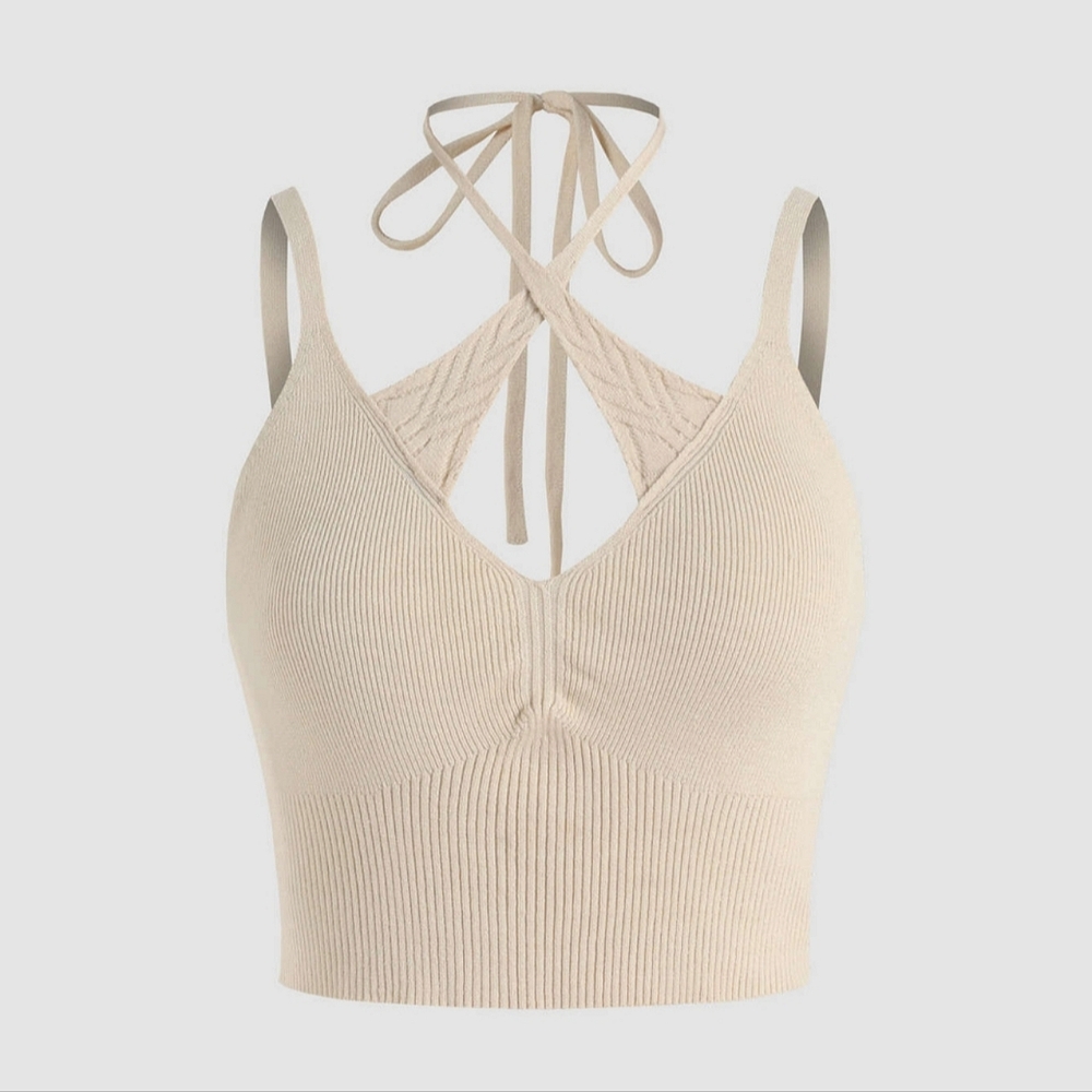 New! Rib Knit Lace-Up Criss Cross Crop Top